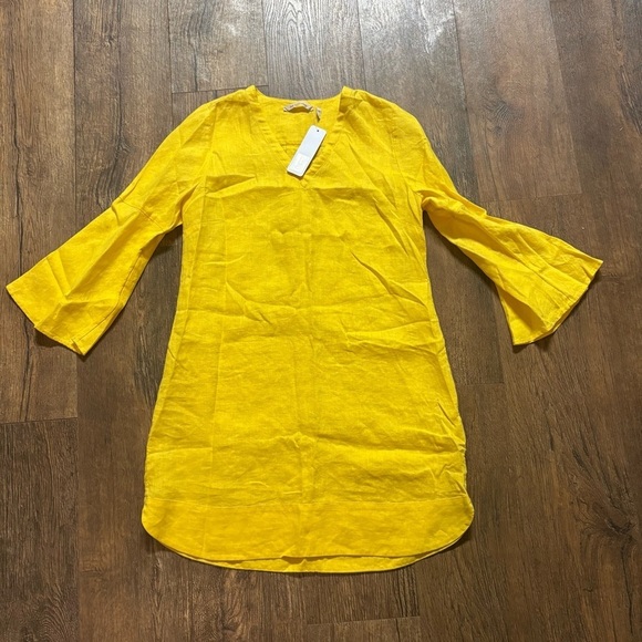 Soft Surroundings Milano 100% Linen Dress Sz MP Yellow Sunstruck Boho Beachy - Picture 2 of 5